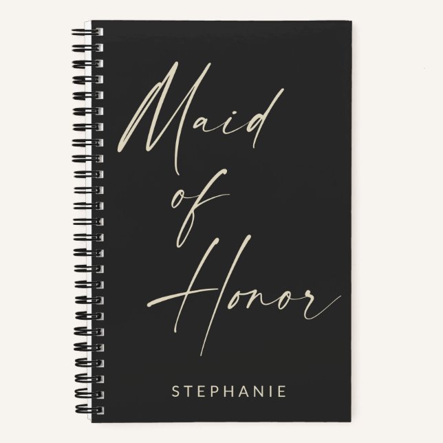 Maid of Honor Minimalist Personalized Black Notebook (Front)
