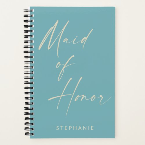 Maid of Honor Minimalist Teal Blue Personalized Notebook