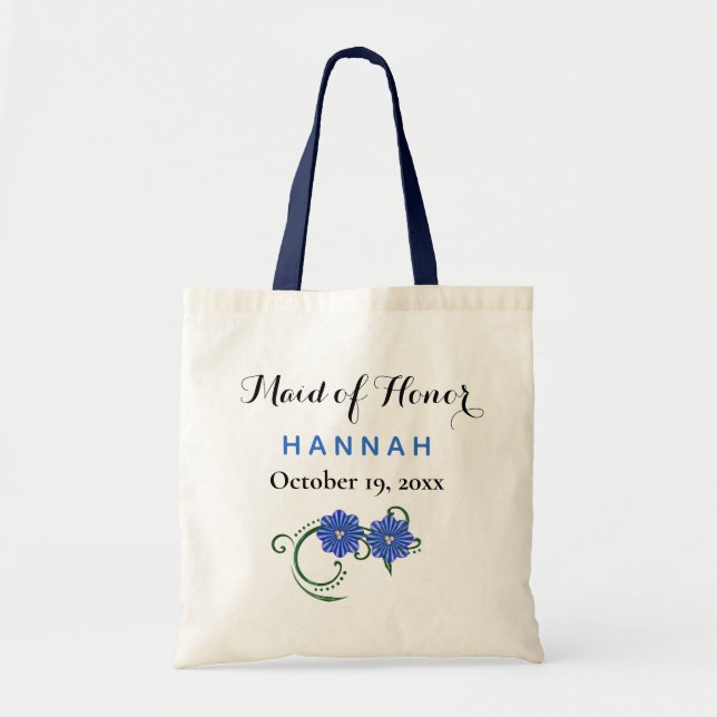 Maid of Honor Modern Typography Blue Wedding Tote Bag (Front)