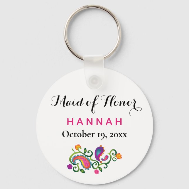 Maid of Honor Modern Typography Script Wedding Keychain (Front)