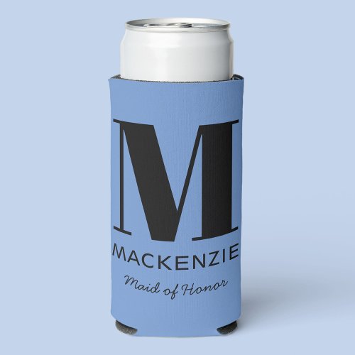 Maid of Honor Monogram Name Blue Seltzer Can Cooler