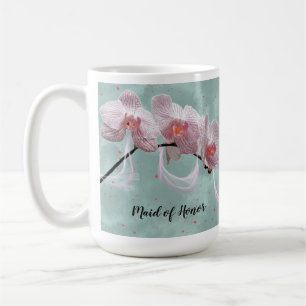 Maid of Honor Mug Pink Orchids Green Background