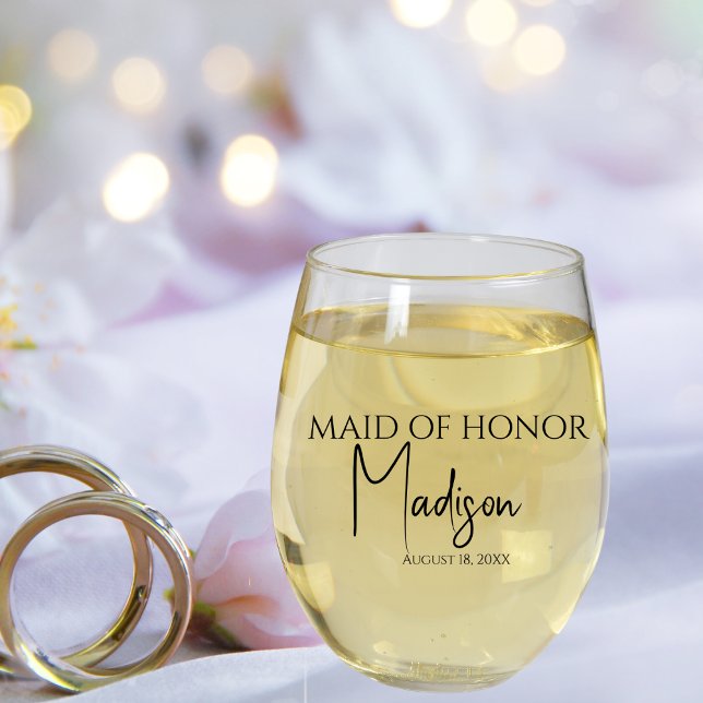 Maid of Honor Name Date  Custom Stemless Wine Glass (Creator Uploaded)