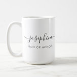 Maid of honor Name I can't say I do without You Coffee Mug<br><div class="desc">Delight your Maid of honor with the Maid of honor Name "I Can't Say I Do Without You" Coffee Mug, a perfect addition to your bridesmaid proposal package. This personalized mug showcases an elegant script font that beautifully displays your friend's name, accompanied by modern typography for the title "Maid of...</div>