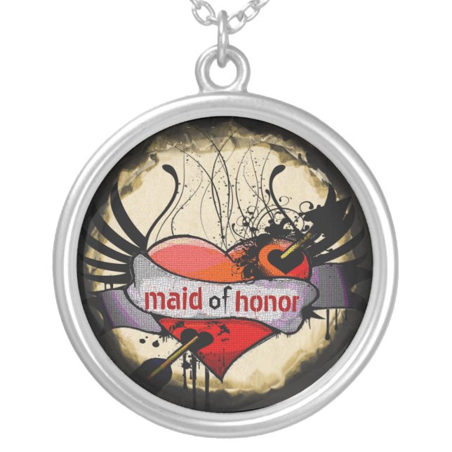 Maid of Honor Necklace Grunge Burnt Parchment (Front)
