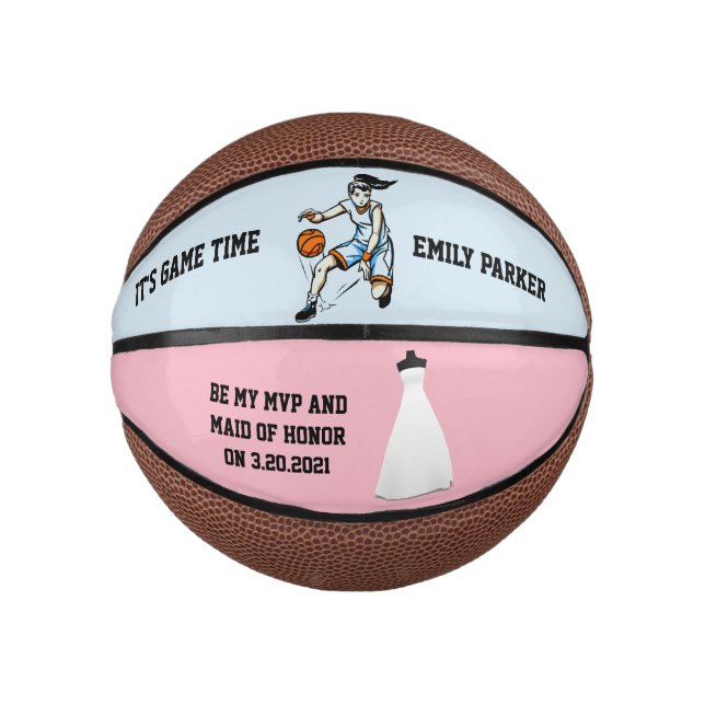 Maid of Honor or Bridesmaid Invite Mini Basketball (Front)
