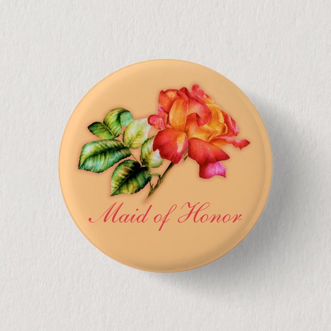 Maid of Honor orange tea rose wedding Button (Front)