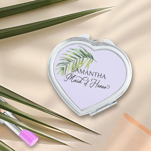 Maid of Honor Palm Leaf Any Color Bridal Party Compact Mirror