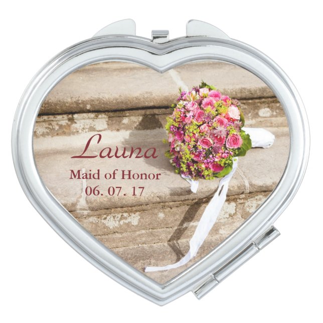 Maid of Honor Personalize Floral Bouquet Vanity Mirror (Front)