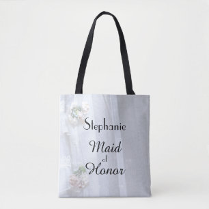 Maid of Honor Personalized Faux Vintage Lace Tote Bag