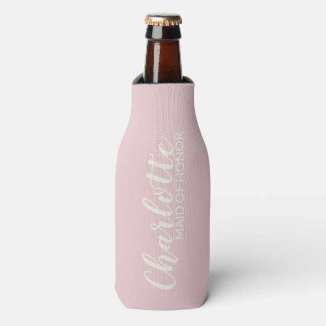 Maid of Honor Personalized Name | Blush Pink Bottle Cooler (Bottle Front)