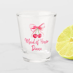 Maid of Honor Pink Bow Coquette Wedding Shot Glass