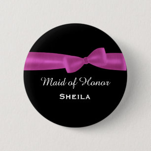 MAID OF HONOR Pink Bow Wedding Custom V07 Pinback Button