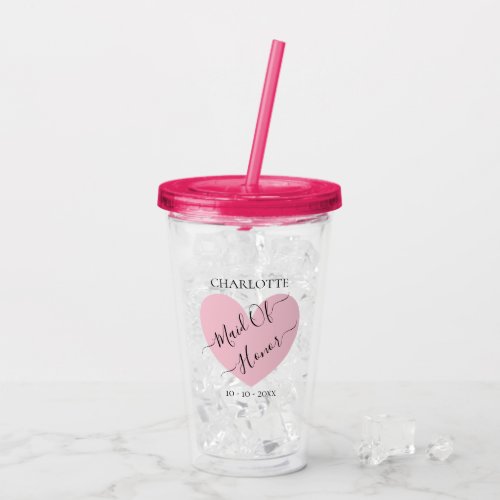 Maid Of Honor Pink Bridal Party Personalized  Acrylic Tumbler