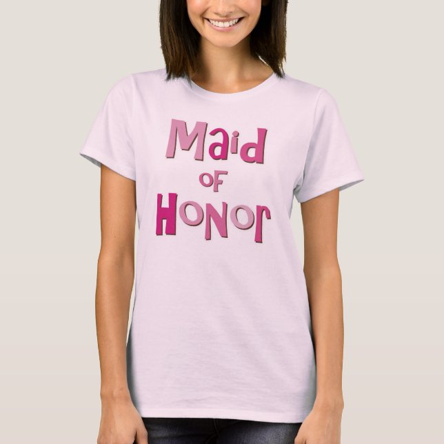 Maid of Honor Pink Brown T-Shirt (Front)