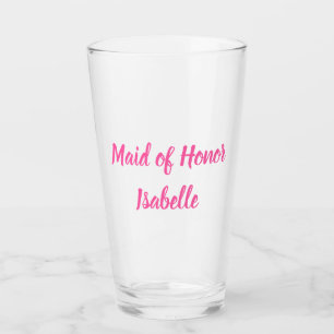 Maid of Honor pink Custom Name Gifts Wedding Glass
