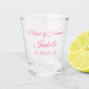 Maid of Honor Pink Custom Name Gifts Wedding Shot Glass