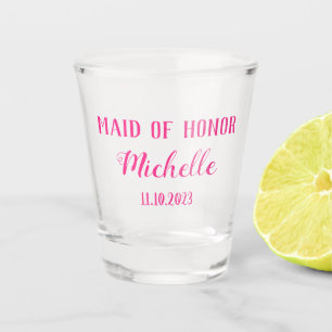Maid of Honor Pink Custom Name Gifts Wedding Shot Shot Glass