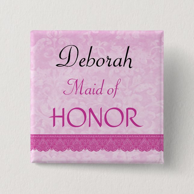 Maid of Honor Pink Lace Wedding Pin (Front)