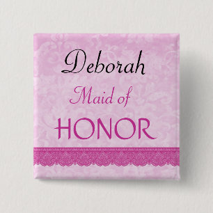 Maid of Honor Pink Lace Wedding Pin