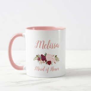 Maid of Honor Pink Marsala Floral Wedding Mug