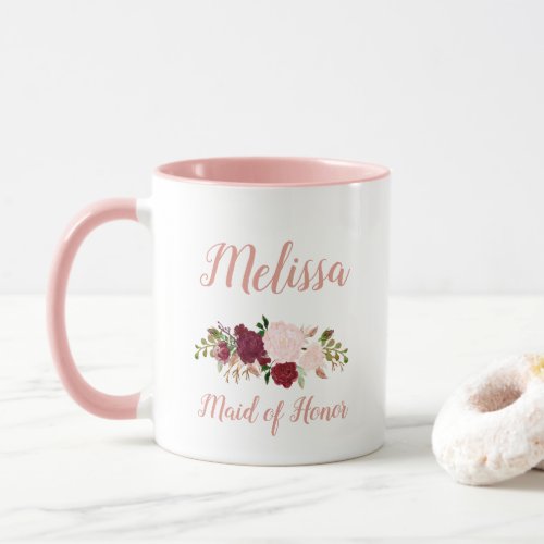 Maid of Honor Pink Marsala Floral Wedding Mug