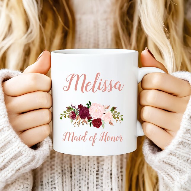 Maid of Honor Pink Marsala Floral Wedding Mug (Creator Uploaded)