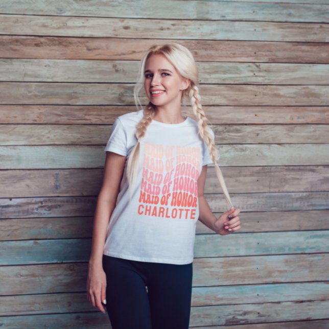 Maid of honor Pink modern girly retro 60's simple T-Shirt (Creator Uploaded)
