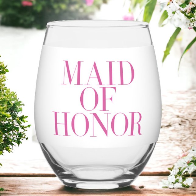 Maid of Honor Pink Modern Personalized  Stemless Wine Glass (Creator Uploaded)