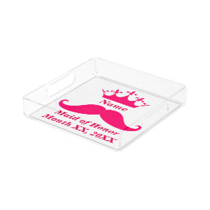 Maid of Honor Pink Mustache Acrylic Tray