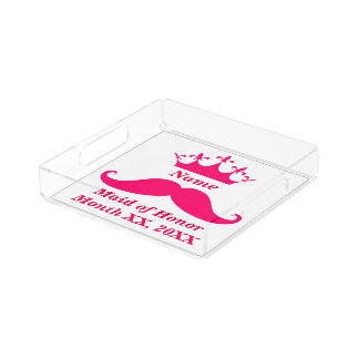 Maid of Honor Pink Mustache Acrylic Tray