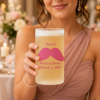 Maid of Honor Pink Mustache Frosted Glass Mug
