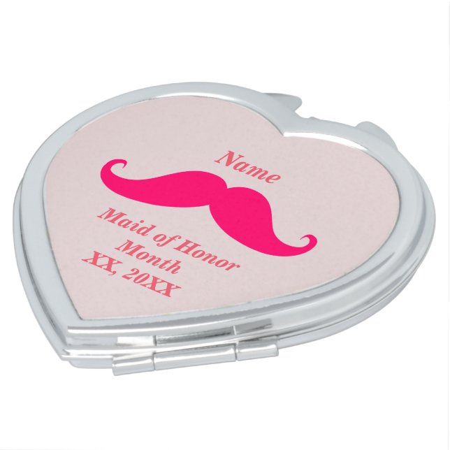 Maid of Honor Pink Mustache Heart Compact Mirror (Turned)