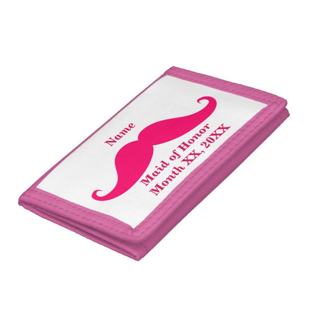 Maid of Honor Pink Mustache TriFold Nylon Wallet (Bottom)