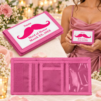 Maid of Honor Pink Mustache TriFold Nylon Wallet