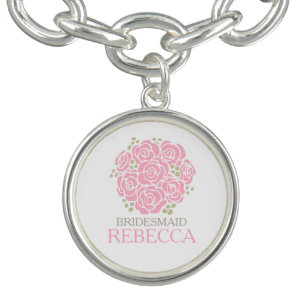Maid of honor pink posy named wedding favor charm bracelet