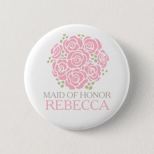 Maid of honor pink posy named wedding pin button (Front)