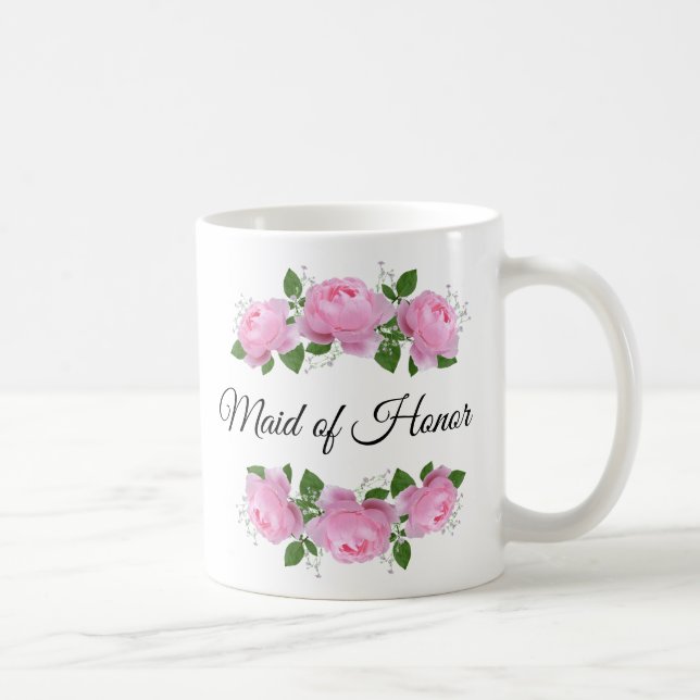 Maid of Honor Pink Roses Personalized Coffee Mug (Right)