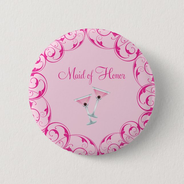 Maid of Honor Pink Swirl Martini Button (Front)