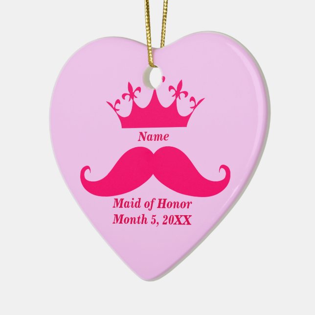 Maid of Honor Pink Tiara and Mustache Ornament (Left)