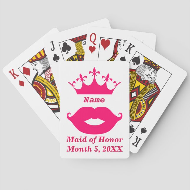 Maid of Honor Pink Tiara & Mustache Playing Cards (Back)