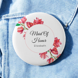 Maid of Honor Pink White Floral Button