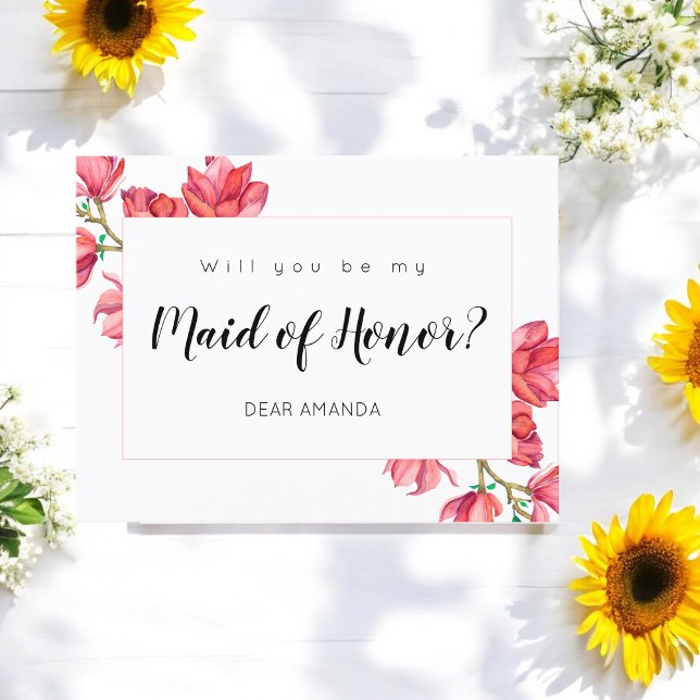 Maid of Honor Pink White Floral Postcard (Creator Uploaded)