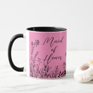 Maid of Honor Pink Wild Flower Doodles Mug
