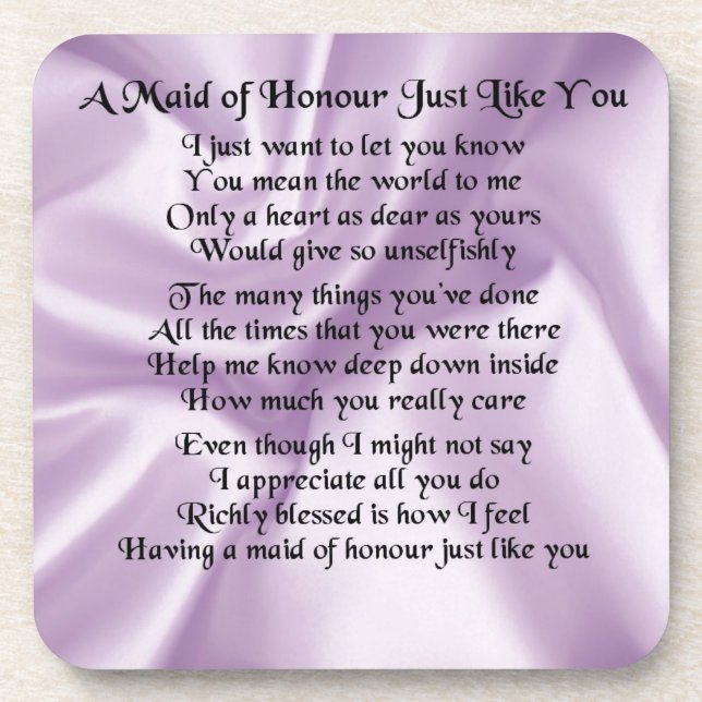 Maid of Honor Poem - Lilac Silk design Coaster (Front)