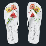 Maid of Honor Polka Dot Floral Flip Flops<br><div class="desc">Black Polka Dots all over  with red and yellow daisy  floral bouquets on the toes,  the words Maid of Honor on the instep that can be removed or changed.  A fun loving beach  or pool sandal for destination weddings.</div>