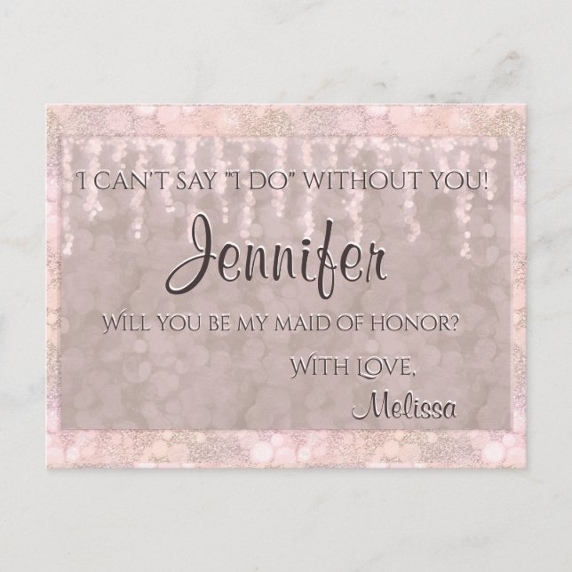Maid of Honor - Pretty Pink Bokeh Lights Invitation Postcard (Front)