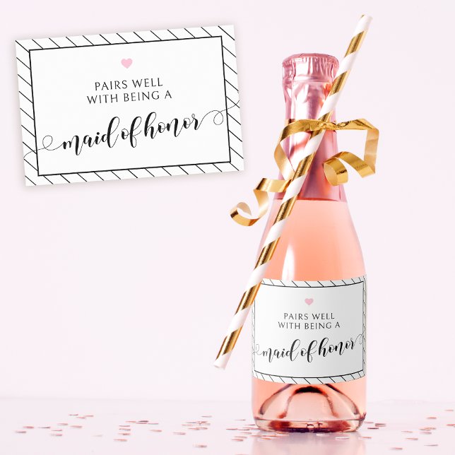 Maid of honor proposal black pink Sparkling Wine l Label (Creator Uploaded)