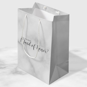 Maid of Honor Proposal Elegant Marble Script Medium Gift Bag