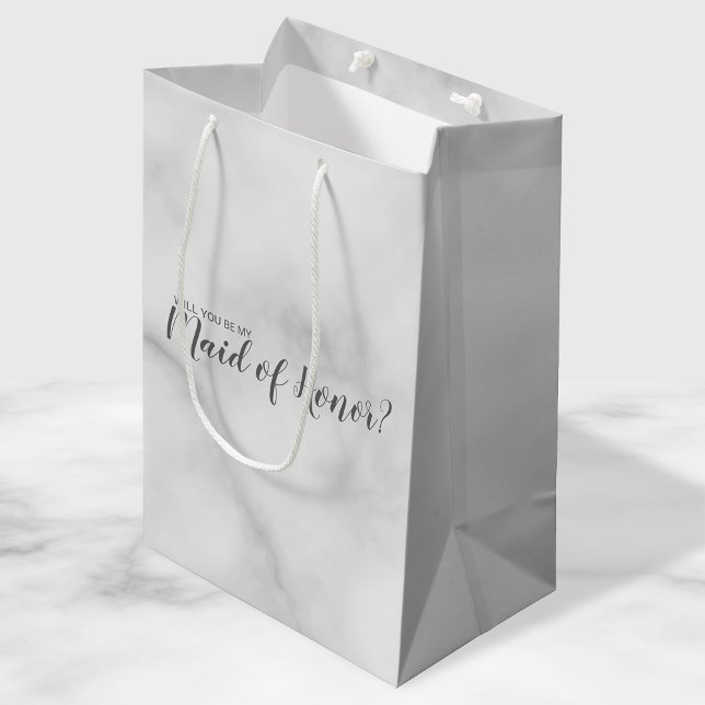 Maid of Honor Proposal Elegant Marble Script Medium Gift Bag (Creator Uploaded)